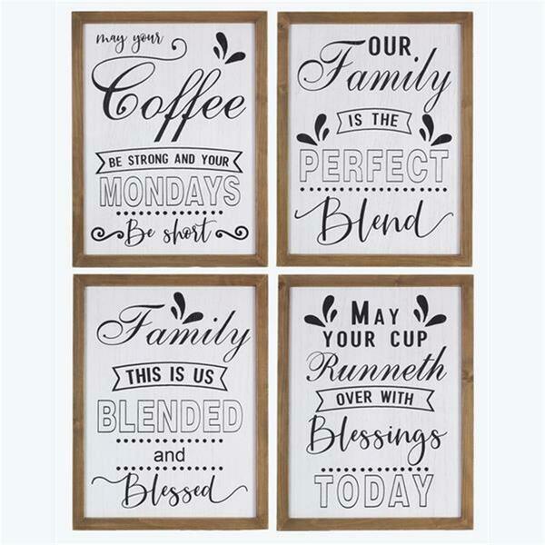 Youngs Wood Framed Coffee Wall Sign, Assorted Color - 4 Piece 21504